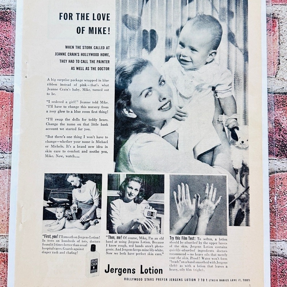 1949 Jergens Lotion - Smiling Mother Holding Baby - Original Retro PRINT AD